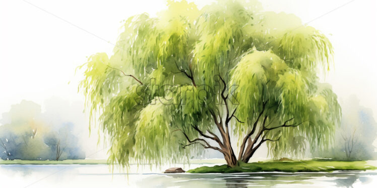 A watercolor painting of a willow tree in clipart style - Starpik Stock