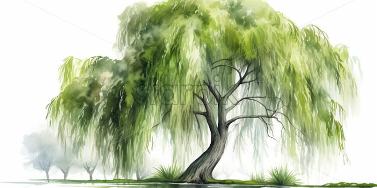 A watercolor painting of a willow tree in clipart style - Starpik Stock