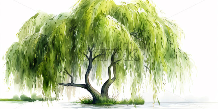 A watercolor painting of a willow tree in clipart style - Starpik Stock