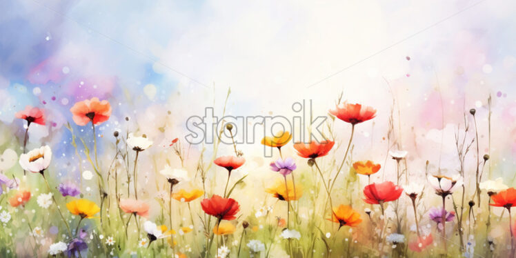 A watercolor painting of some flowers on a summer field - Starpik Stock