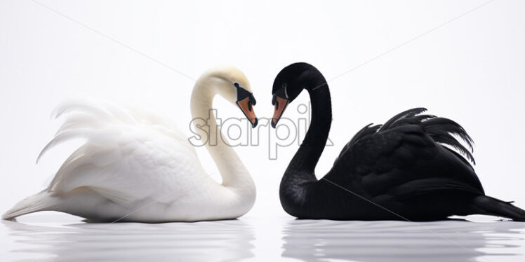 A white and a black swan on a white background - Starpik Stock