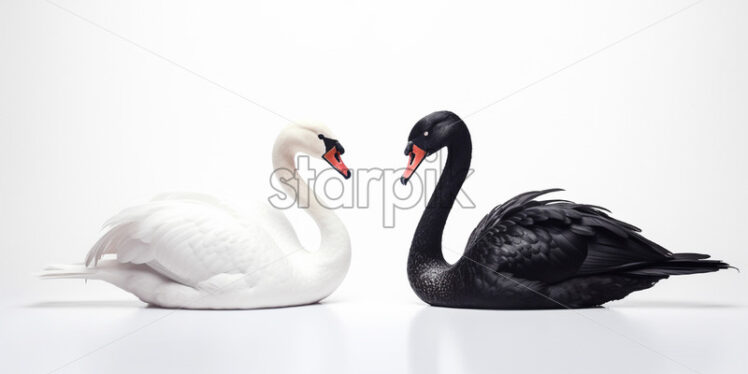 A white and a black swan on a white background - Starpik Stock