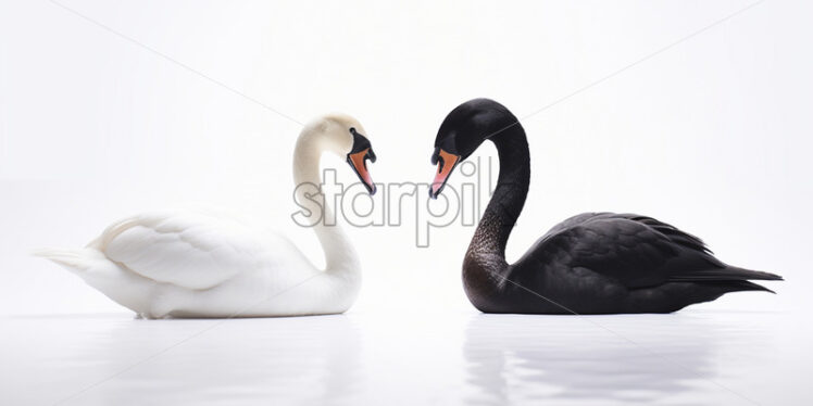 A white and a black swan on a white background - Starpik Stock