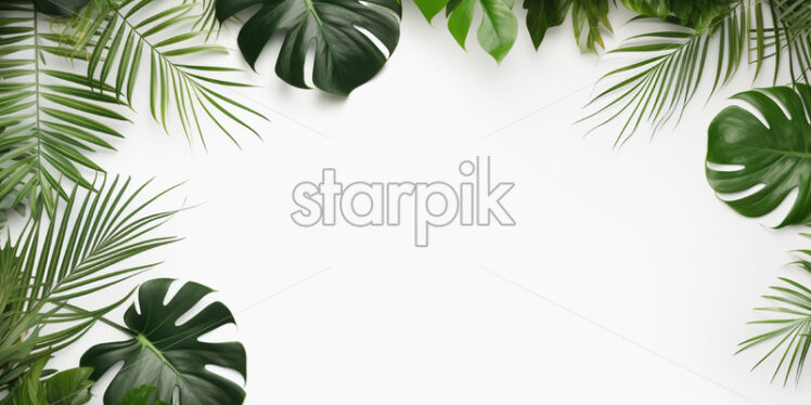 A white background with tropical leaves - Starpik Stock