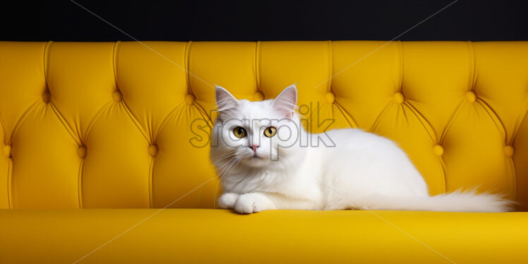 A white cat on an yellow armchair - Starpik Stock