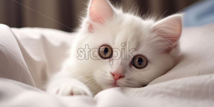 A white kitten portrait close up - Starpik Stock