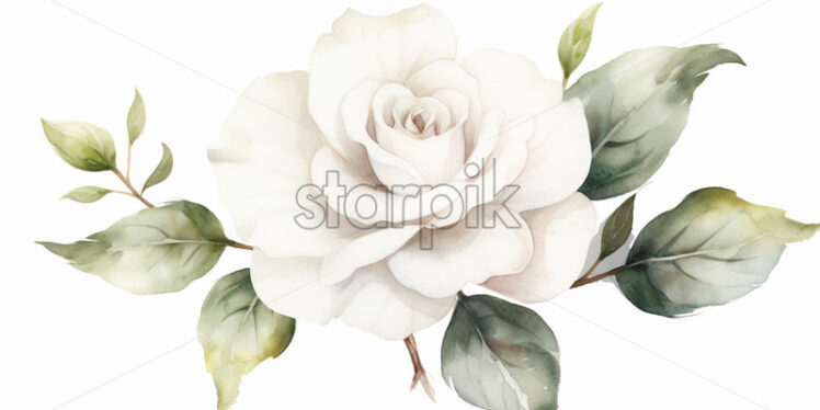 A white rose on a white background in watercolor for the wedding, clipart style - Starpik Stock