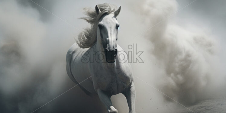 A wild horse that run through dust and sand - Starpik Stock