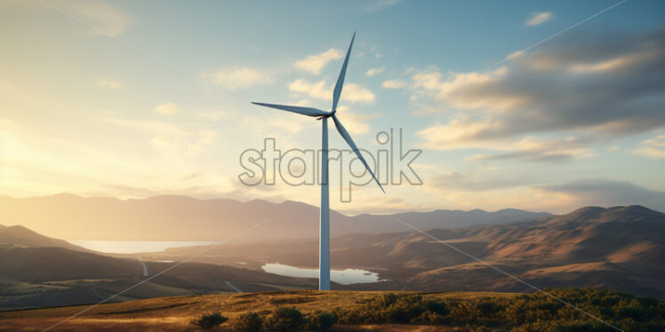 A wind turbine on a plain - Starpik Stock