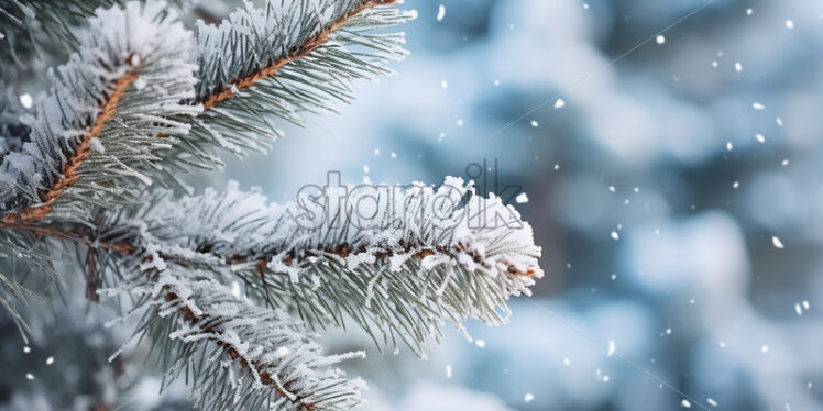 A winter background, a fir tree with branches full of snow - Starpik Stock