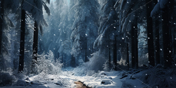 A winter landscape in a forest with a lot of snow - Starpik Stock