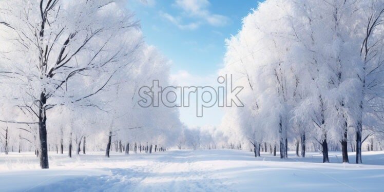 A winter landscape with trees covered in snow - Starpik Stock