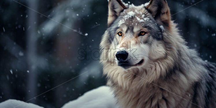 A wolf among the snow in the forest - Starpik Stock