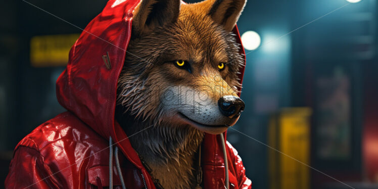 A wolf in a jacket with a red hood - Starpik Stock