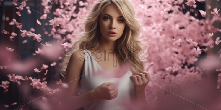 A woman surrounded by cherry blossoms - Starpik Stock