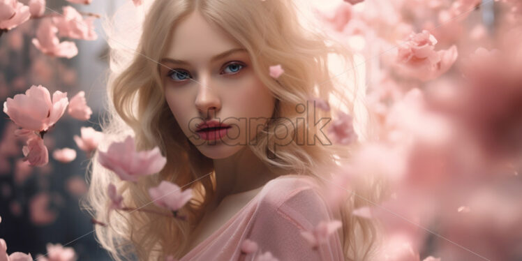 A woman surrounded by cherry blossoms - Starpik Stock