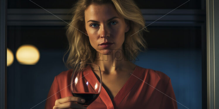 A woman with a glass of wine in her hand - Starpik Stock