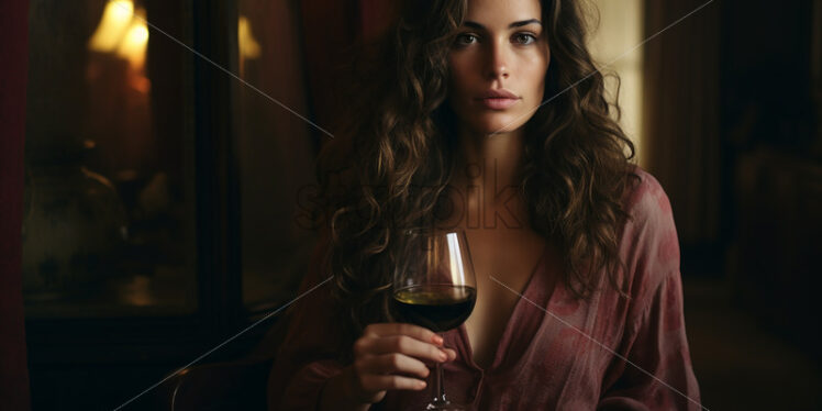 A woman with a glass of wine in her hand - Starpik Stock