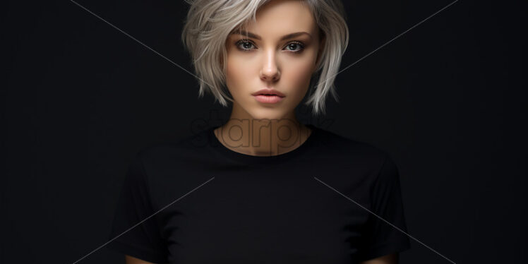 A woman with short blond hair on a black background - Starpik Stock