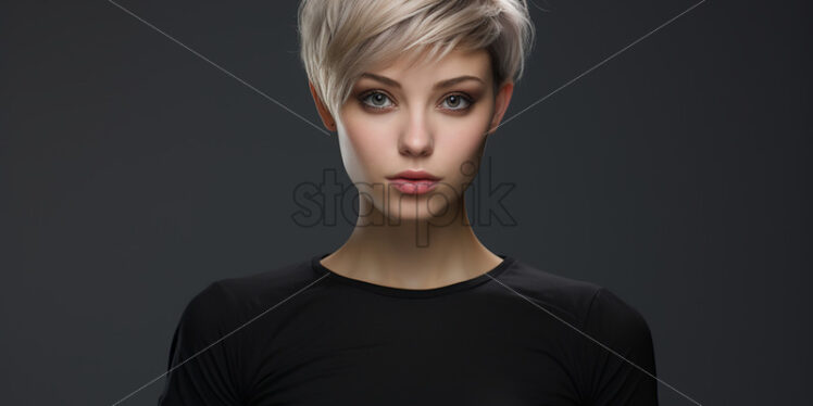 A woman with short blond hair on a black background - Starpik Stock