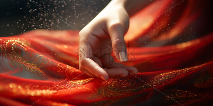 A woman's hand touching a silk dress - Starpik Stock