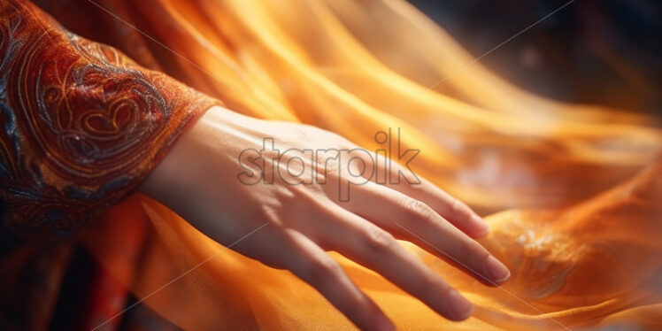 A woman's hand touching a silk dress - Starpik Stock