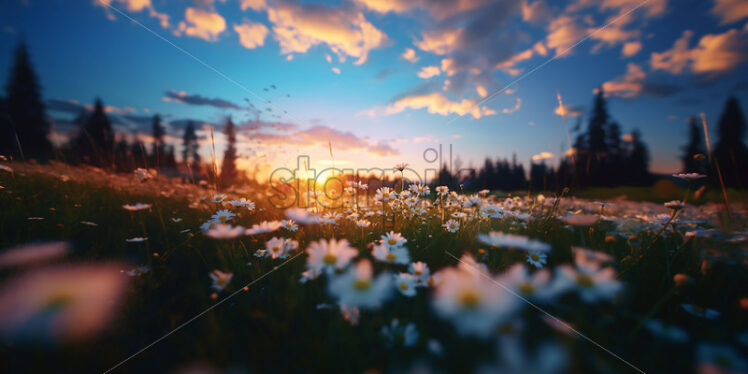 A wonderful field of daisies at sunrise - Starpik Stock