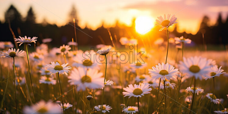 A wonderful field of daisies at sunrise - Starpik Stock