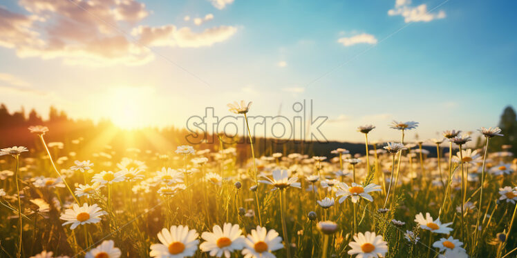 A wonderful field of daisies at sunrise - Starpik Stock