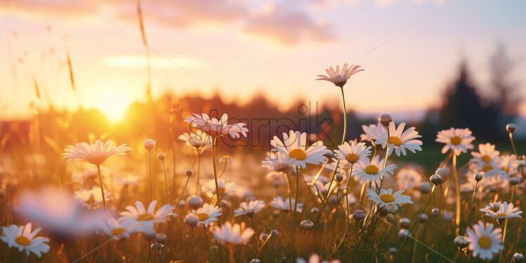 A wonderful field of daisies at sunrise - Starpik Stock