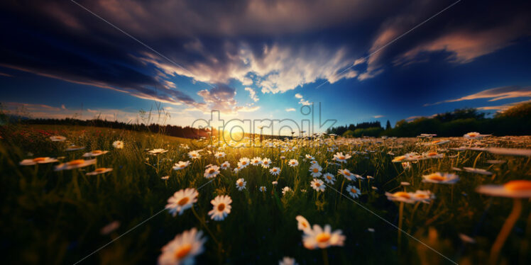 A wonderful field of daisies at sunrise - Starpik Stock