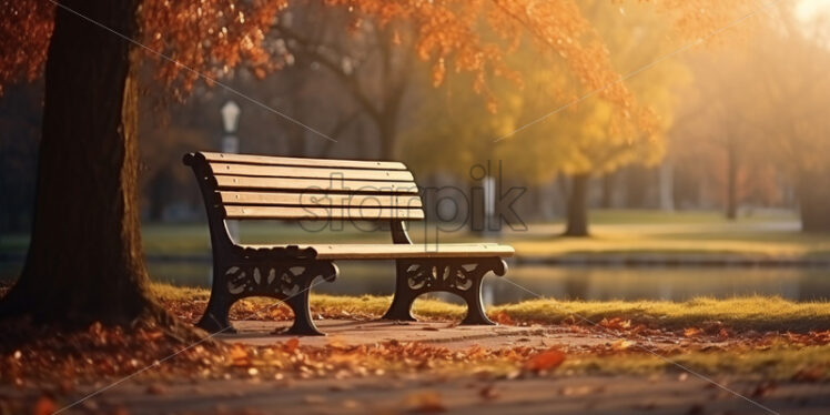 A wooden bench in an autumn park - Starpik Stock