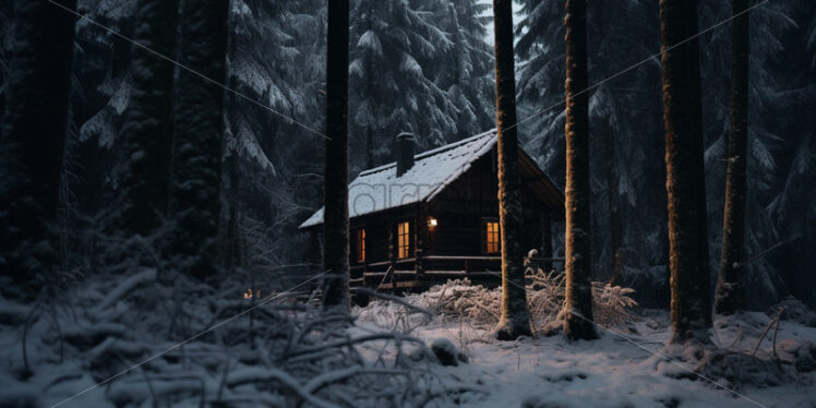 A wooden cabin in the forest in winter - Starpik Stock