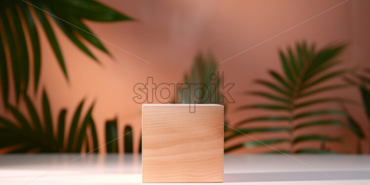 A wooden cube on a pastel background - Starpik Stock