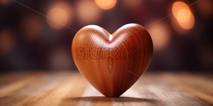 A wooden heart on a wooden table - Starpik Stock