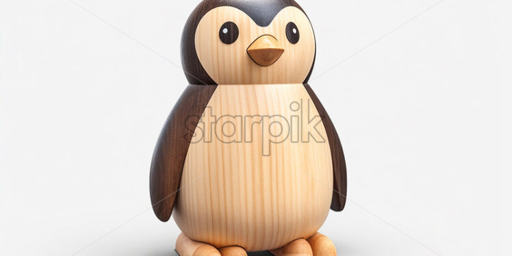 A wooden penguin toy on a white background - Starpik Stock