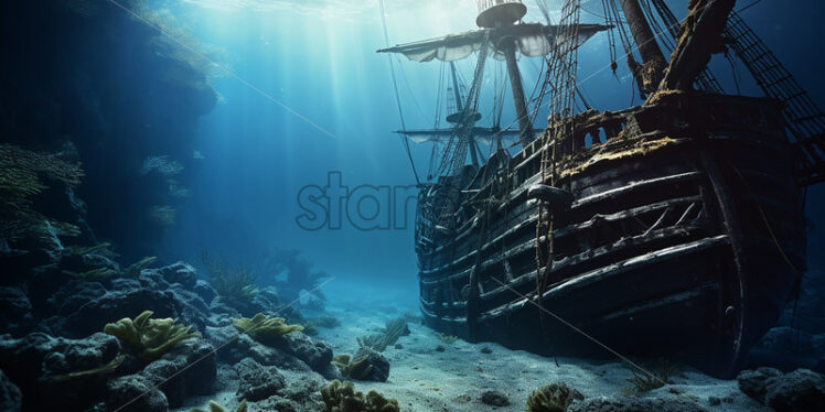 A wreck on the bottom of an ocean - Starpik Stock