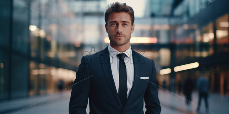 A young businessman in a suit against the background of an office - Starpik Stock