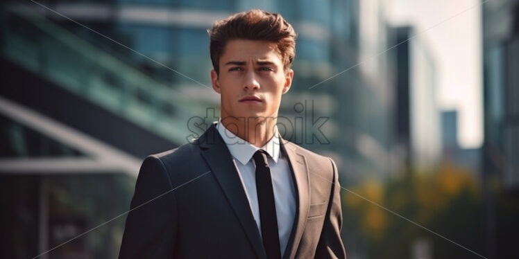 A young businessman in a suit against the background of an office - Starpik Stock