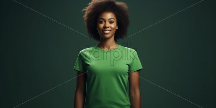 An Afro American woman in a green t-shirt  - Starpik Stock