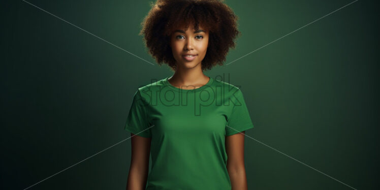 An Afro American woman in a green t-shirt - Starpik Stock