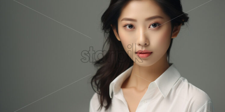 An Asian woman in a white shirt - Starpik Stock