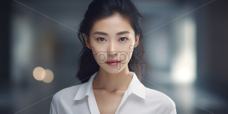 An Asian woman in a white shirt - Starpik Stock