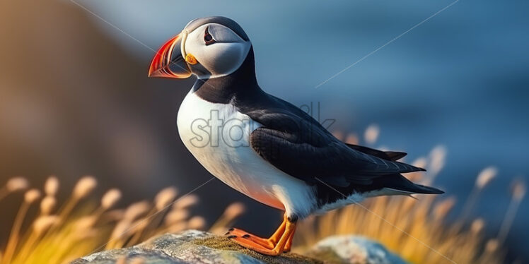 An Atlantic Puffin bird on hill - Starpik Stock