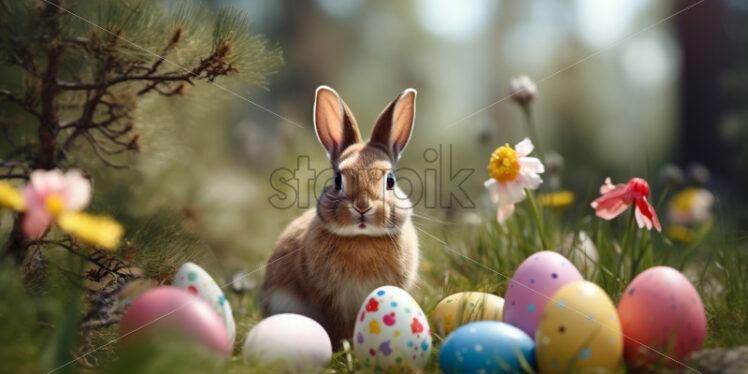 An Easter bunny in the woods with a Easter bunny - Starpik Stock