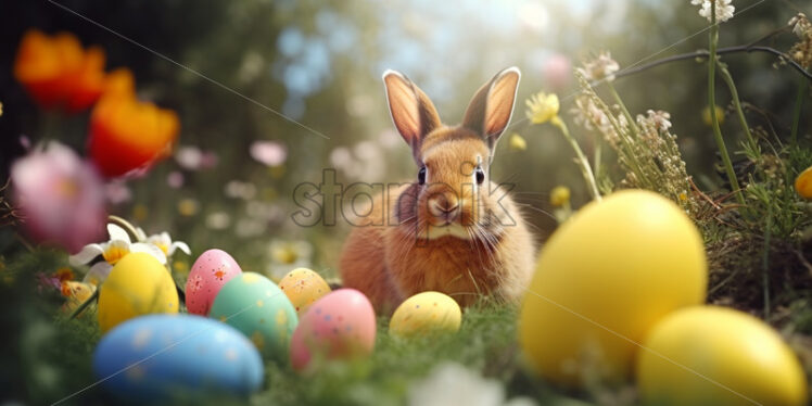 An Easter bunny in the woods with a Easter bunny - Starpik Stock