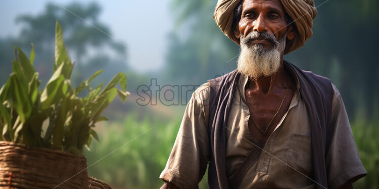 An Indian farmer in an agricultural field - Starpik Stock