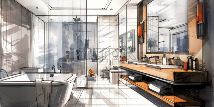 An abstract sketch of a bathroom - Starpik Stock