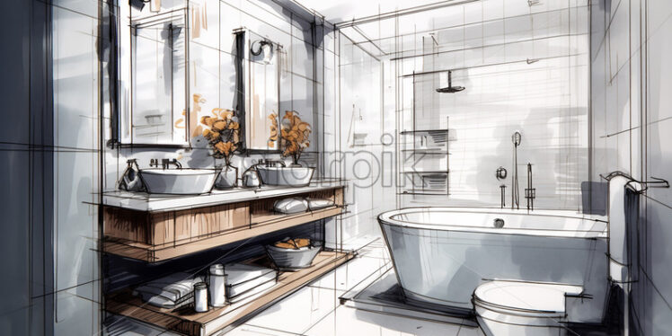 An abstract sketch of a bathroom - Starpik Stock