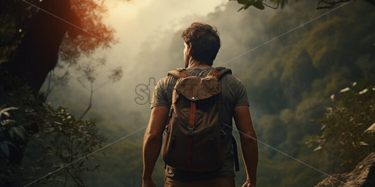 An adventurer admiring a landscape - Starpik Stock